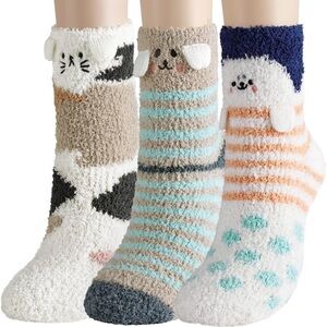 🐰Cute Animal Print Fuzzy Socks Set of 3